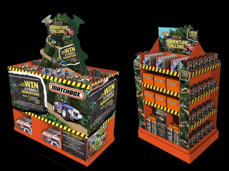 Two Matchbox Adventure Is Calling in-store displays with jungle graphics