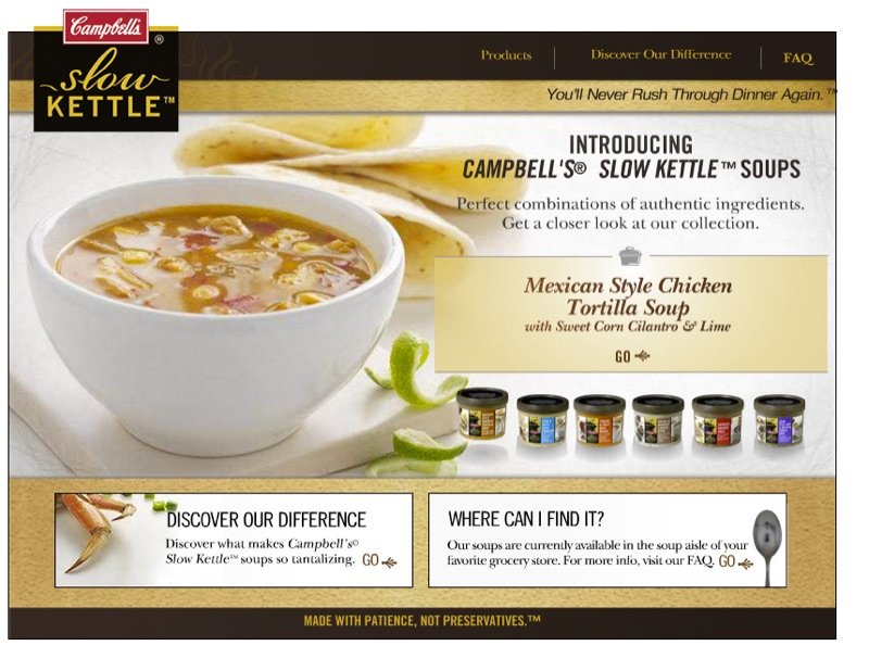 Campbell’s Slow Kettle soups launch site with a bowl of chicken tortilla soup