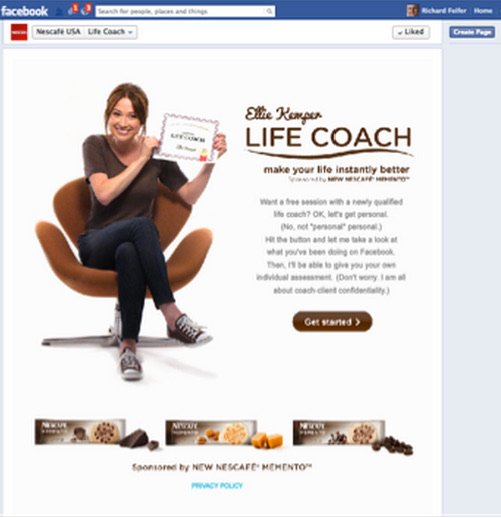 Nescafé Facebook app featuring Ellie Kemper as a life coach